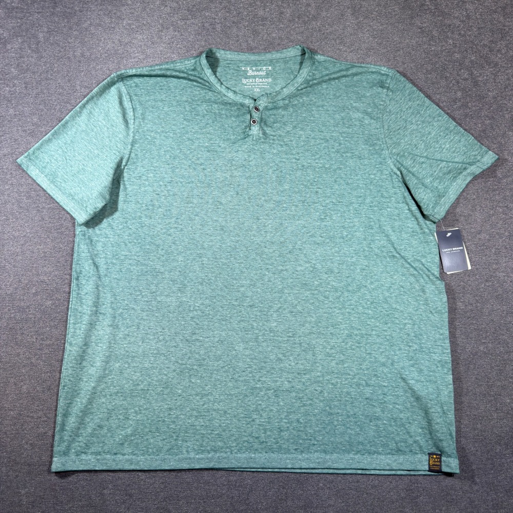 Lucky Brand Henley Shirt Mens XXL Green Venice Burnout Short Sleeve Tee New